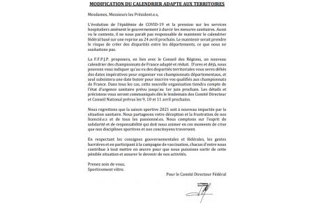 Modification du calendrier FFPJP