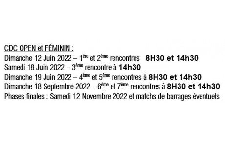 CDC Open et Féminin, Dates et Horaires